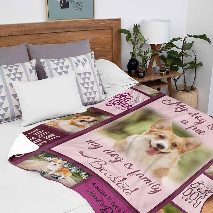 InterestPrint Custom Memorial Blanket for Dog, My Dog is Not a Pet My Dog is Family Love Blanket Customized Loss of Pet Dog Photo Fleece Throw Blankets Warm Bereavement Gift for Dog Mom 50X60 Inch