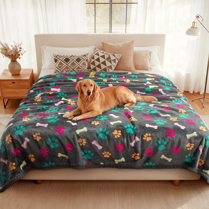 Luciphia Waterproof Pet Blankets for Couch Sofa Bed Cover Cat Liquid Pee Proof Washable Soft Fluffy Large Dog Blanket Reversible Furniture Protection Puppy Grey Bone Thicken X-Large（85" x 57"）