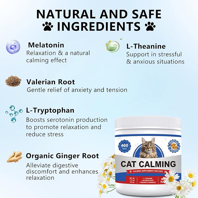 Calming Chews for Cats 460ct, Cat Calming Treats - Cat Anxiety Relief, Helps Reduce Stress & Promotes Relaxation for Travel, Boarding, Vet Visits, Separation Anxiety, Prevent Bites - Krill Flavor