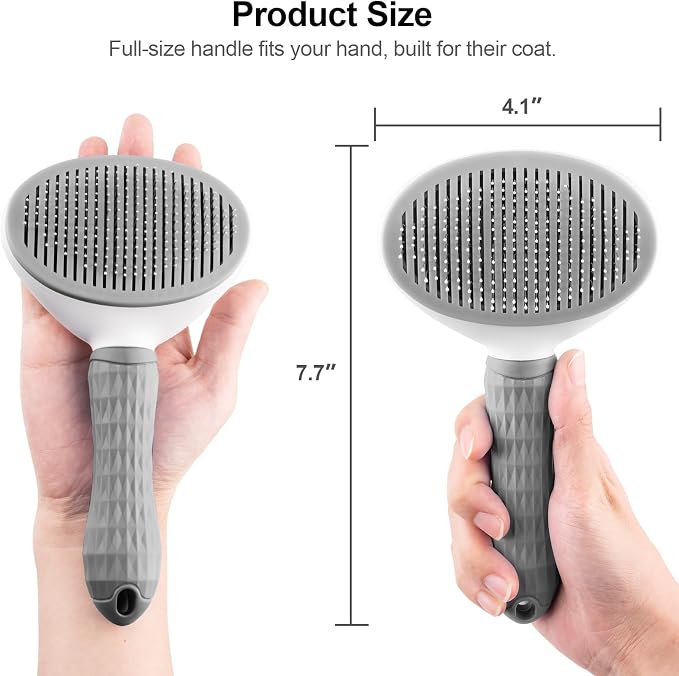 Depets Cat Brush for Shedding, Skin Friendly Self-Clean Dog Slicker Brush | Removes Loose Undercoat, for Dogs Cats Rabbits Long & Short Hair, Pet Grooming Tool with Rounded Tips, Ergonomic Handle, Gray