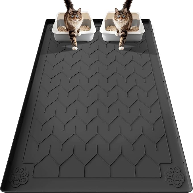 Cat Litter Mat, Extra Large 40"x28" Silicone Mat for Litter Box, Waterproof & Non-Slip Rubber Mat with Lip, Litter Trapping & Scatter Control, Soft on Cat Paws, Urine-Proof Floor Protector