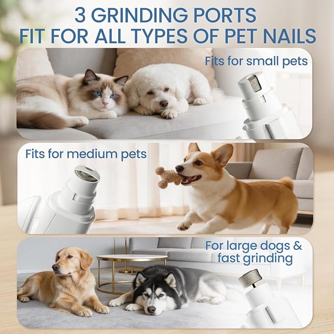 Dog Electric Nail Clippers & Grinder with LED Light,Quiet Cat Nail Trimmer | Large Medium Small Dogs & Cats, Rechargeable, Splash Guard & Safety Lock, Painless Grooming Tool(White)
