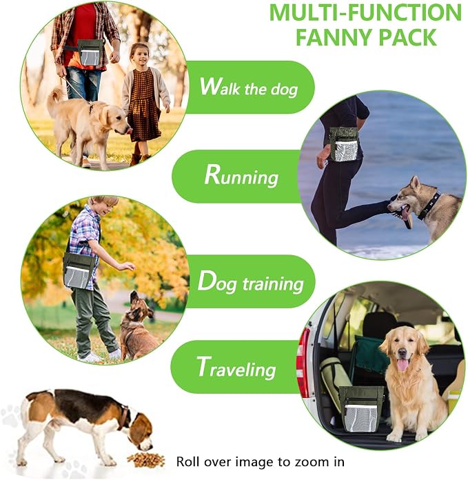 Dog Treat Pouch, Magnetic Closure, Dog Clicker- Green | Dog Training Treat Pouch, Large Size, Nylon Material, Magnetic Closure & Clicker, for Walking, Obedience & Outdoor Use