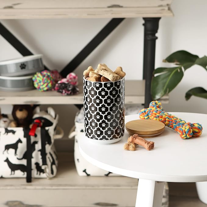 Bone Dry Lattice Collection Pet Bowl & Canister, Treat Canister, 4x6.5 inches, Black