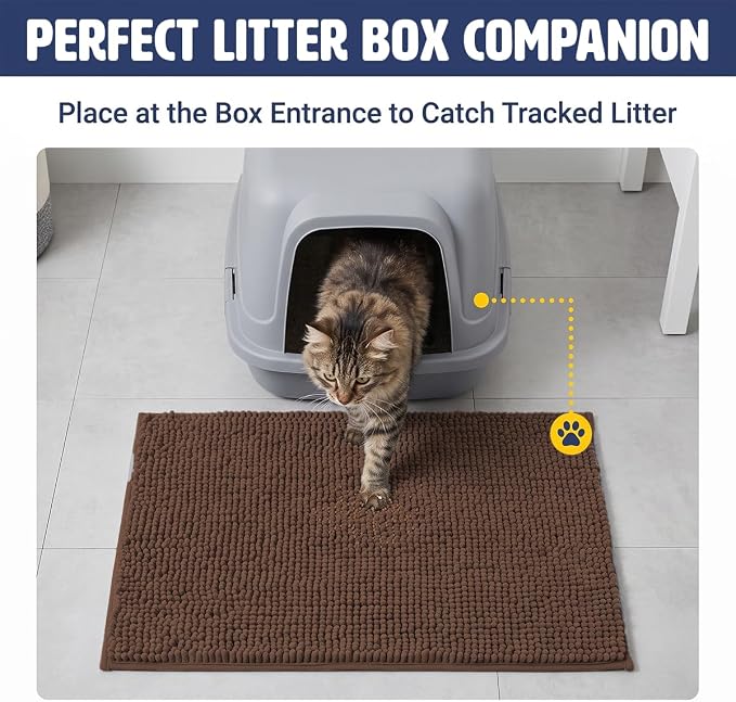 Muddy Mat® | Cat Litter Mat 18"x28", Litter Trapping Mat, Super Absorbent Scatter Control, Soft on Paws, Slip Resistant Washable Kitty Litter Mat, Traps Litter, Protects Floors, Brown