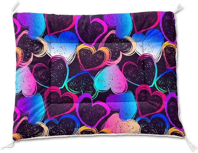 HOSIMA Multicolor Heart Pattern Pet Bed Mat,Fuzzy Crate Pads for Dog Cages,Washable Soft Cozy Sleeping Mat,Plush Black Pad Suitable for Medium Dog Bed,38L*32W Inch,Colorful.