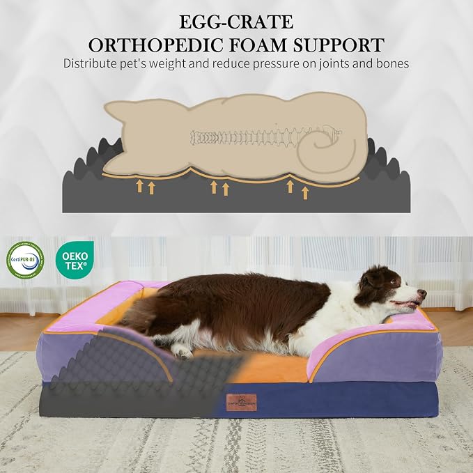 Comfort Expression Orthopedic Dog Beds for Large Sized Dog with Bolster | Waterproof Dog Couch Bed with Washable Cover & Non-Slip Bottom, Supportive Egg Crate Foam Large Pet Bed, 36x27 Inch