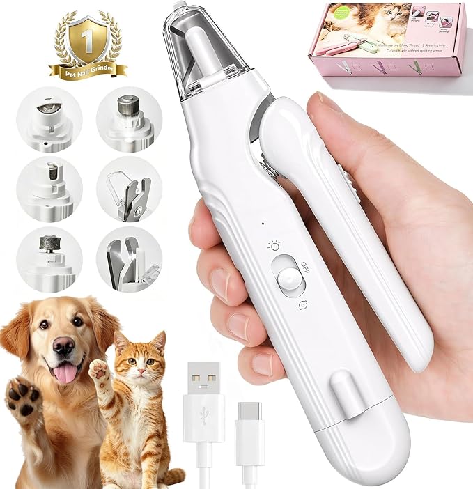 2-in-1 Dog Nail Grinder & Dog Nail Clipper for Sensitive Pets | Whisper-Quiet Claw Trimmer, with 2 LED Light & Safety Lock, Nail Clipping Collector Box, Painless Paws Grooming & Smoothing