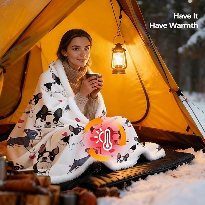 BlessLiving Boston Terrier Sherpa Blanket Queen Size 90x90 Inches - 3D Red Hearts Puppy Dog Print Super Soft Plush Fleece Throw for Adults, Women, Pet Lovers, Cute Animal Themed Gift