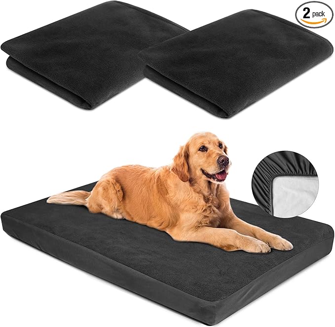 Dog Bed Covers Replacement Washable 100% Waterproof Soft Dog Bed Sheet Black 2 Pack 20" x 30" XS