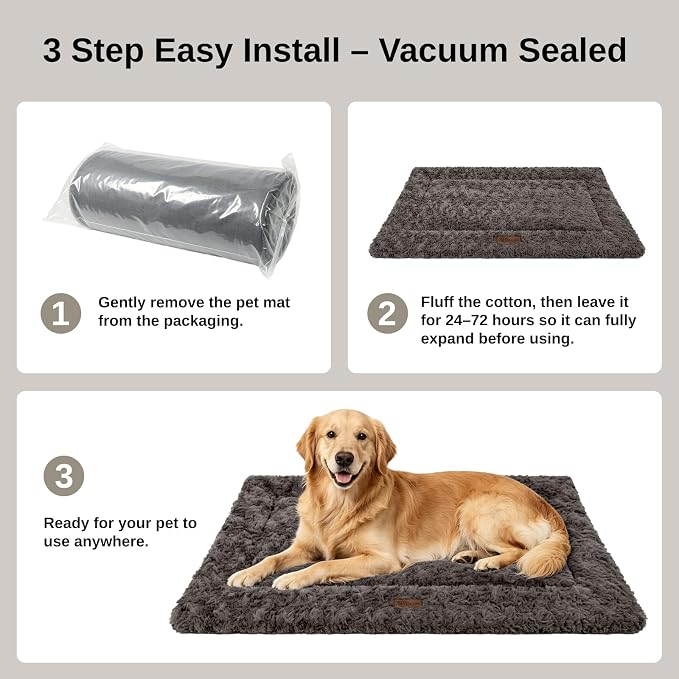 Reversible Dog Crate Mat for Large Dogs, Oxford & Fleece, 35"x22",Dark Gray | 1.2" Fill Preserves Crate Height,Fleece Cozy,Wipes Clean,Splash-Proof,Machine Washable, Folds Flat For 30" Wire Crate & Go