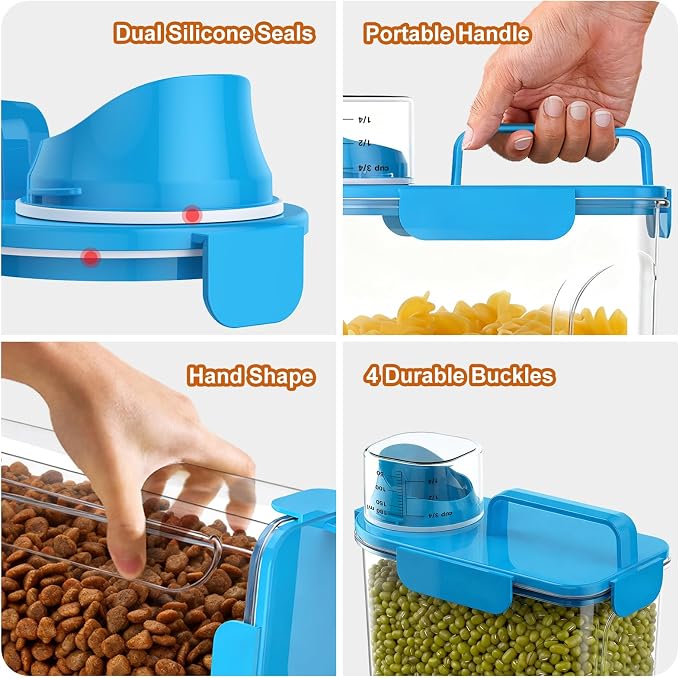 Uppetly Dog Cat Food Storage Container, 5-7Lbs Pet Food Containers, Airtight Cat Food Container with Portable Handle & Measuring Cup, Small Animal Dry Food Dispenser for Dogs, Cats and Birds