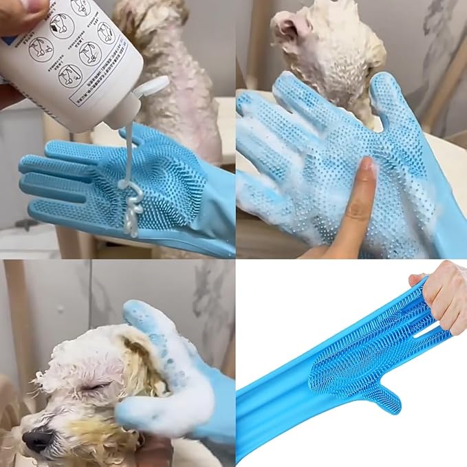 8PCS Dog Bath Supplies Set，Dog Washing Gloves，Shampoo Brush, Bath Supplies Set，Shedding Slicker Brush，Complete Pet Grooming Kit for Dog&Cat and Small Animal Grooming(8PCS-Bath-Blue)