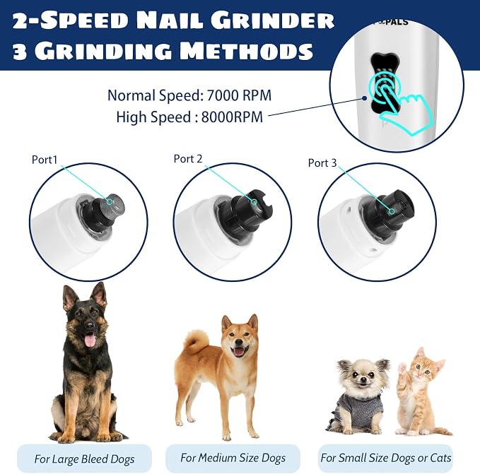 Dog Nail Grinder with 5 LED Shadow Free Light, Dog Nail Trimmer Protect Pet Paws from Over Grinding with 2 Speed Super Power Motor for Small, Medium and Large Dogs & Cats Paws Grooming