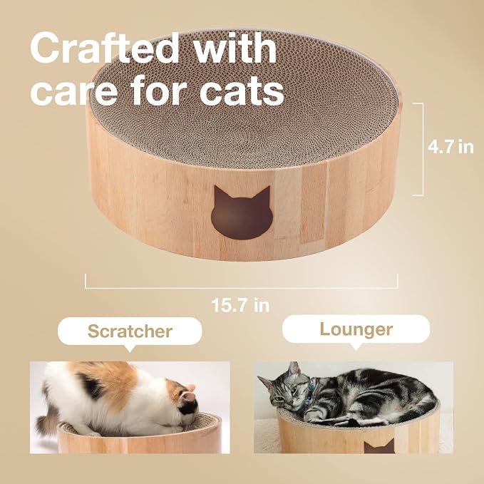 Necoichi Cat Scratcher Bowl for Indoor Cats - Cat Scratching Lounger with Reversible Usability and Extra Comfort for Lounge, Cardboard Bed Couch / (Regular, Oak)