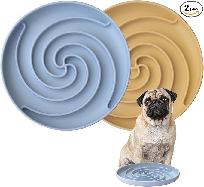 Bifeaw Slow Feeder Dog Bowls, Dishwasher Microwave Safe Silicone Puppy Puzzle Bowl with Non-Slip Design for Eating (Blue and Yellow)