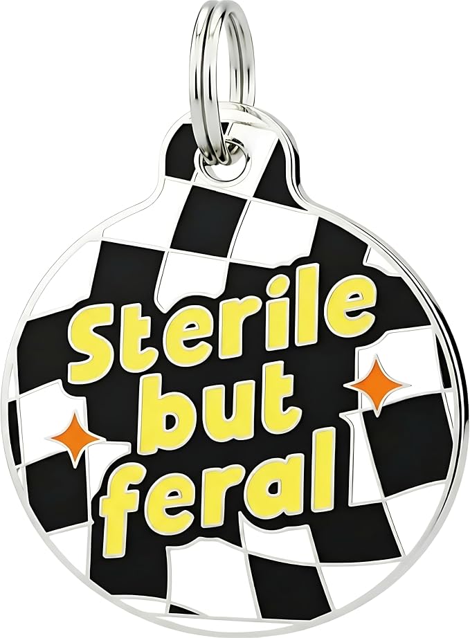 Bad Tags Personalized Dog and Cat ID Tags in 25+ Designs and 2 Sizes - 5 Lines of Custom Engraved Text - Funny Cute Personalized Pet Tags (Sterile But Feral, Large (1.25 inch))