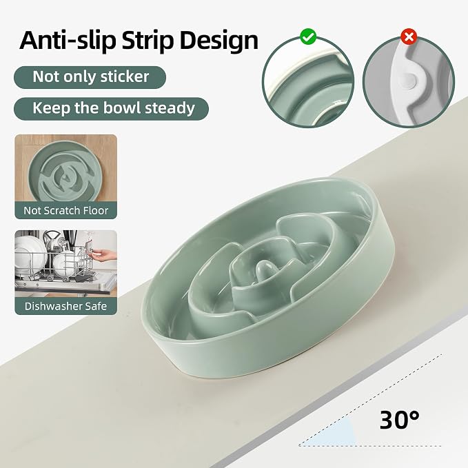 Havniva 8.2” Raised Slow Feeder Dog Bowls Set, 1.6 Cups Ceramic Slow Feeder Dog Bowl and 7.3” Dog Water Bowl with Elevated Wooden Stand Puzzle Dog Food Bowl for Medium Dogs Anti-Gulping & Anti-Choking