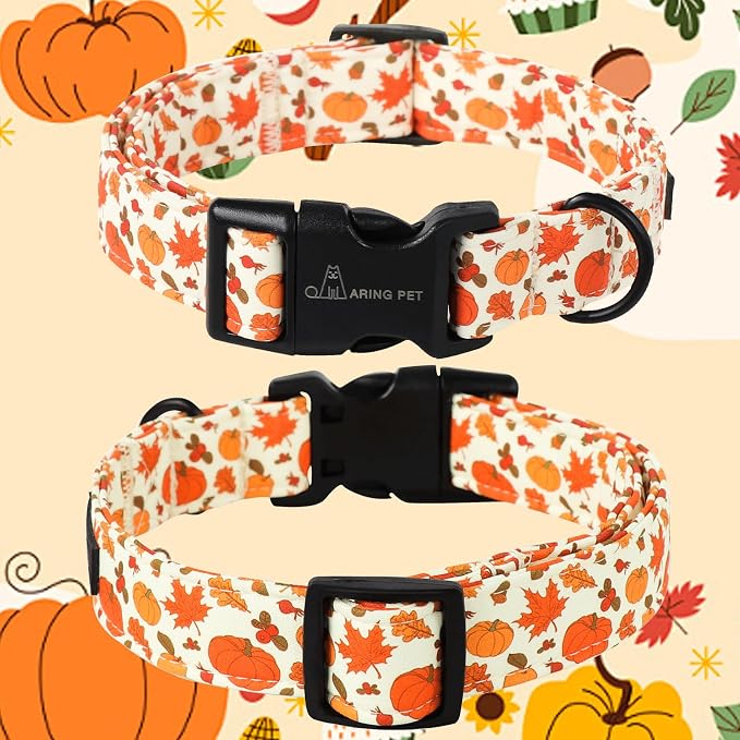 ARING PET Fall Dog Collars, Cute Autumn Pumpkin Maple Leaves Pet Collar with Quick Release Buckle for Small Medium Large Girl Boy Dogs-M