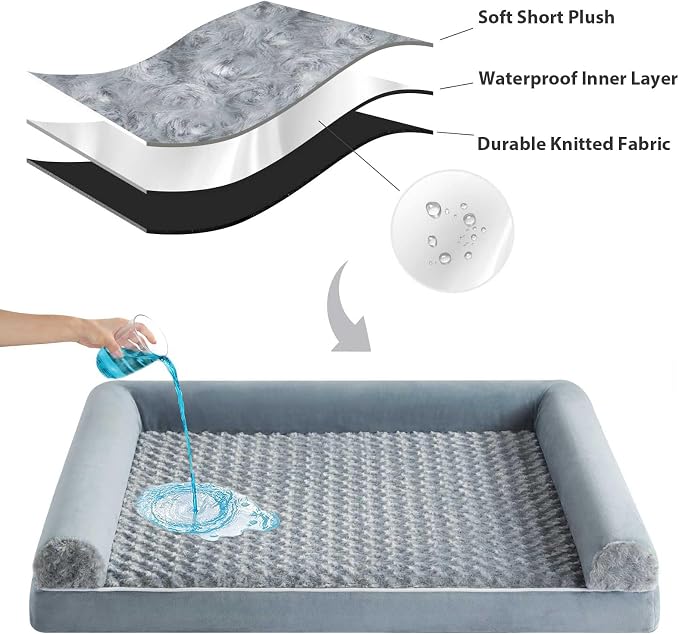 BFPETHOME Orthopedic Washable XLarge Dog Bed for Senior Dog Cozy Sleep | Extra Large Waterproof Big Soft Pet Couch Bed for Dogs Relax with Removable Cover Supportive Egg Crate Foam Grey 42x30 Inch