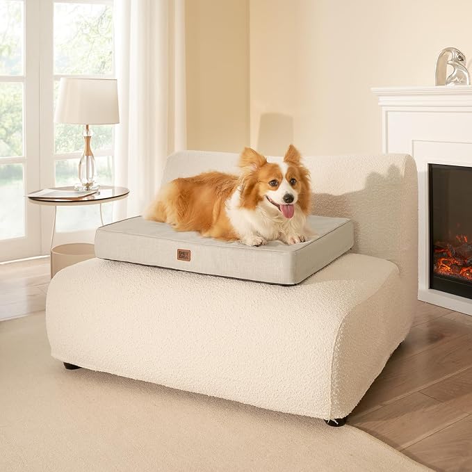 EHEYCIGA Large Orthopedic Memory Foam Dog Bed Washable, 36x27Inch, Beige | High Density Egg Crate Foam, Waterproof Liner, Removable Easy Clean Cover, Non-Slip Bottom, Fits Floor, Camping and Car