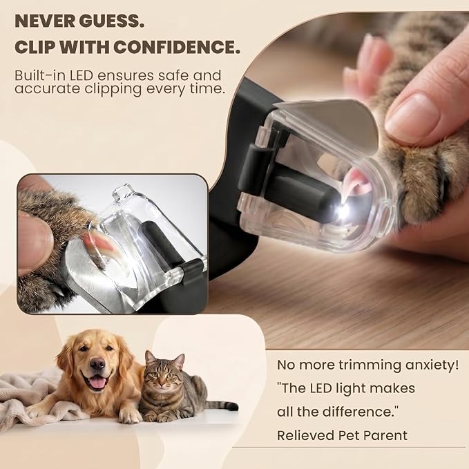 2-in-1 Dog & Cat Nail Clipper and Grinder with Light - USB Rechargeable Pet Nail Trimmer with Safety Guard for Thick Nails, Quiet Professional Grooming Tool