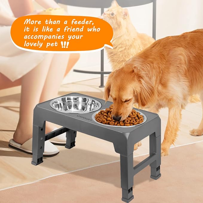 URPOWER Raised Dog Bowls 4 Height Adjustable Elevated Bowl Stand | Stainless Steel Water Bowl Non-Slip Dog Food Bowls Stand for Small Medium Large Dogs and Pets