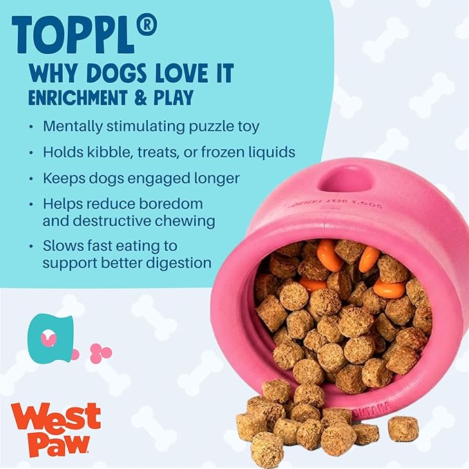 WEST PAW Zogoflex Toppl Interactive Treat Dispensing Puzzle Dog Toy for Mental Stimulation & Enrichment-Holds Kibble & Treats-Lickable, Freezable & Dishwasher Safe-Made in USA-XL-Geranium