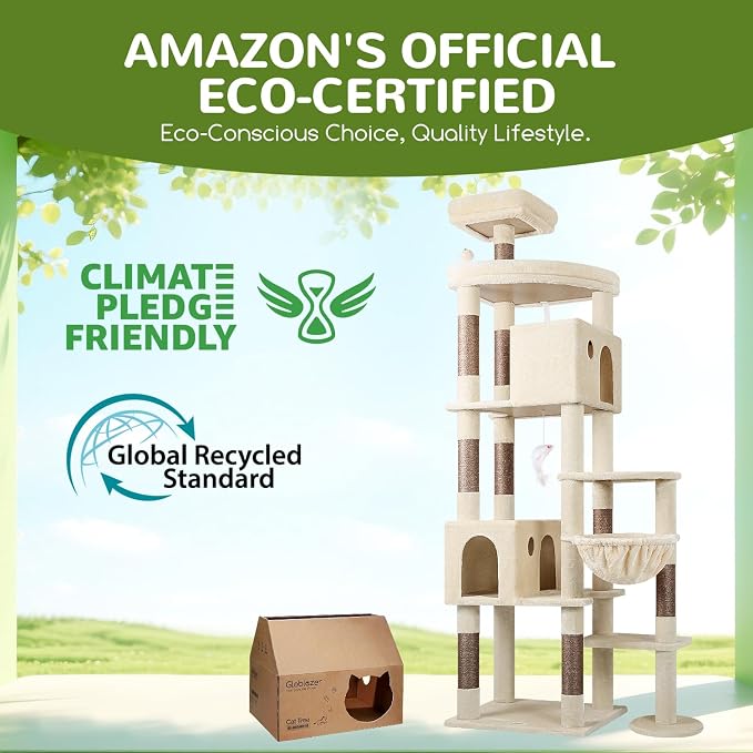 Globlazer Giant Cat Tree for Indoor Large Cats, 83in, F83, Beige | XXL Cat Tower with 9 Scratching Posts for 20lb+ Heavy Duty Large Adult Cats