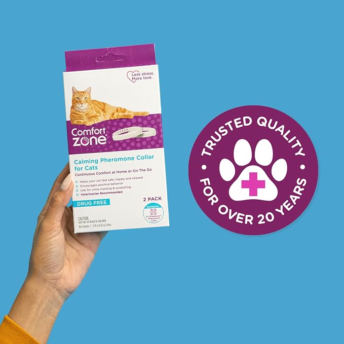 Comfort Zone Cat Calming Collar Value Pack: 4 30-Day Collars | Reduce cat stress, for adult cats, breakaway design, adjustable size, drug & fragrance free, expert recommended, 24/7 calming
