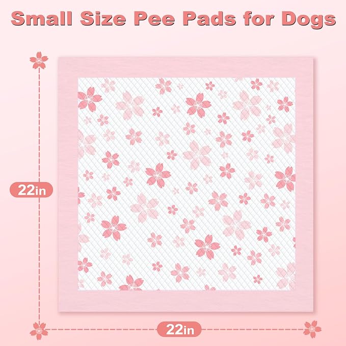 MIZOK Puppy Pads Pink 22x22in, Stay-Put Training Mats with Pheromone Attractant, Decorative Cherry Blossom 6-Layer Absorbent Dog Pee Pads, Disposable (30 Count)