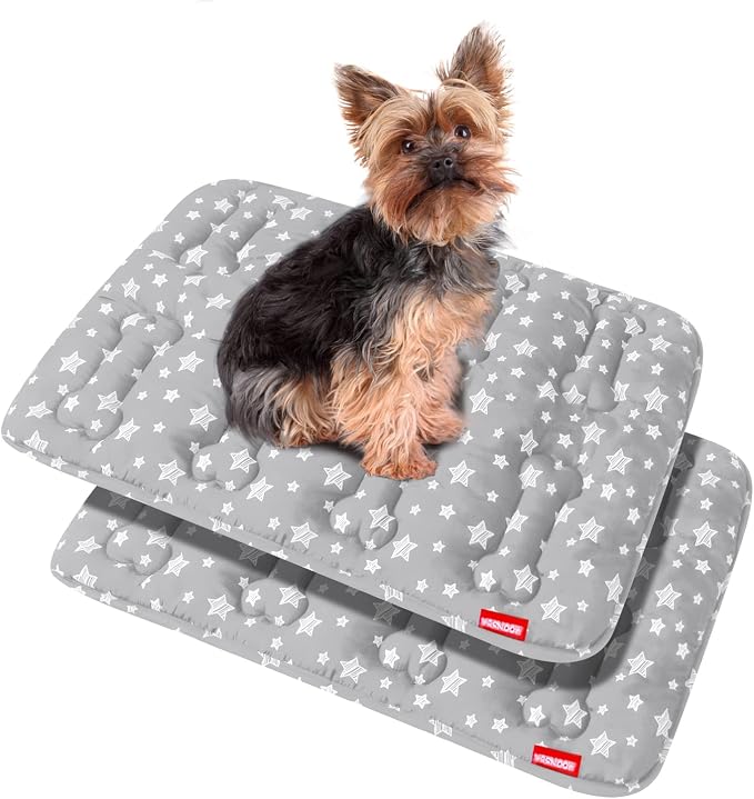 Moonsea Dog Crate Mat (24" X 18") 2 Pack, Soft Bed Mat with Cute Prints, Personalized Dog Crate Pad, Anti-Slip Bottom, Machine Washable Kennel Pad, Grey