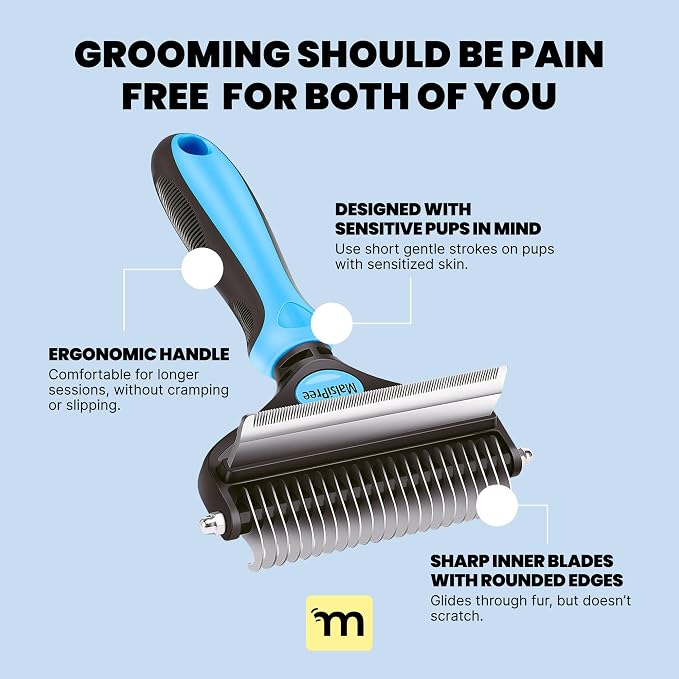 MalsiPree Dog Brush for Shedding - Large Blue, 2-in-1 Deshedding Rake | 2-in-1 deshedding brush & undercoat rake - dematting comb - Use for double-coated dogs, cats & heavy shedding