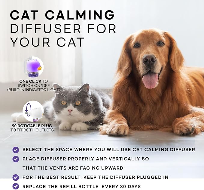 Cat Pheromones Calming Diffuser: 2 Diffusers & 2 Refills Top Value Kit – Cat Calming Diffuser Helps Reduce Scratching, Peeing, Meowing, Hiding, Urine Marking & Aggression