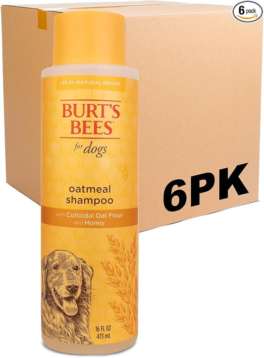 Burts Bees for Pets Oatmeal Dog Shampoo with Honey, 16 Fl Oz, 6-Pack | Soothing colloidal oat flour formula for itchy, sensitive dog skin, pH-balanced and sulfate-free for regular use