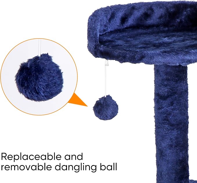 ZENY 53 inches Cat Tree with Sisal-Covered Scratching Posts and 2 Plush Rooms Cat Furniture for Kittens (Navy Blue)