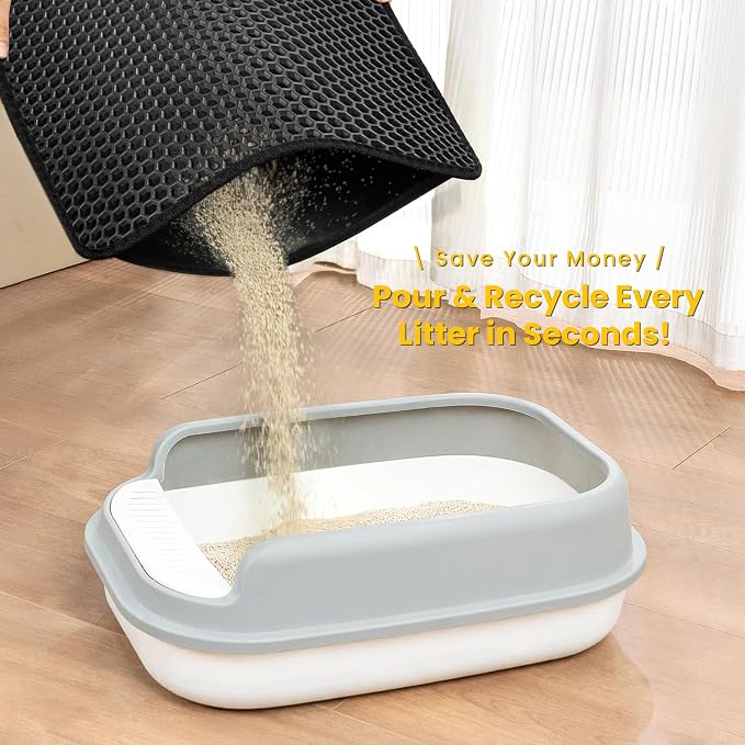 Cat Litter Mat, Upgrade Super Waterproof Back Layer Litter Box Mat, Non Slip, Durable, Soft on Paws Kitty Trapping Matt (27"x19", Black)