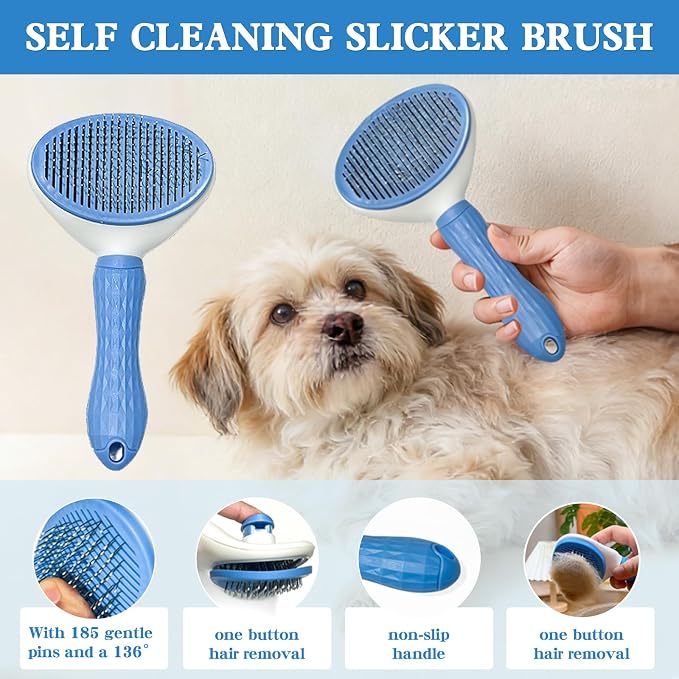 【𝗡𝗲𝘄 𝗳𝗼𝗿 𝟮𝟬𝟮𝟲】9PCS Dog Washing Kit - with Shampoo Brush,Pet Paw Cleaner and Claw Cream,Washing Gloves, Bath Brush,ToothBrushes & Ear Cleaner,Self Cleaning Slicker Brush,Dog Bath Supplies