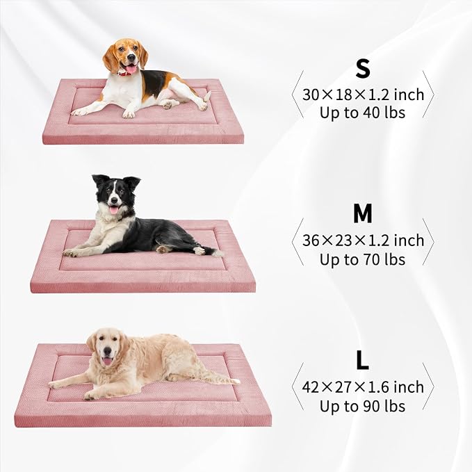 Dog Bed for Crate, Small Dog Crate Beds, Washable Pet Bed Mat Kennel Pad | 30" Medium Pet Beds Mat W/ Soft Wavy Plush Comfortable Anti-Slip Sleeping Mattress for Dogs & Cats,Pink