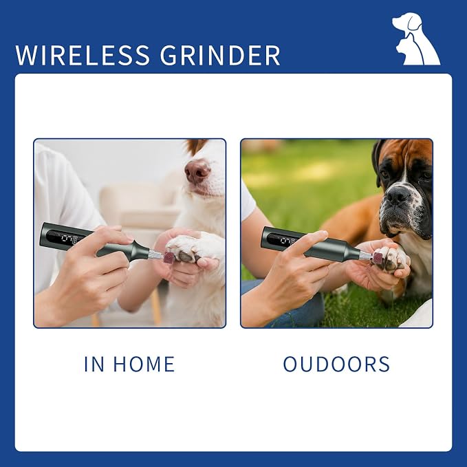 Rechargeable Dog Nail Grinder, 9 Speed Adjustable Ultra Quiet Electric Pet Nail Trimmer Painless Claw Care Grooming Tool for Small Medium Large Dogs Cats Puppy