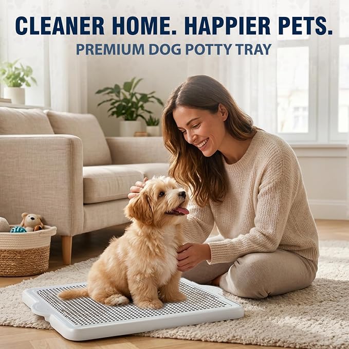 Dog Potty Tray with Raised Mesh – No More Wet Paws or Mess – Leak Proof Pee Pad Holder for Indoor Puppy Training – Easy Clean, Anti-Slip – Alpha Dog Series (22” x 17”)