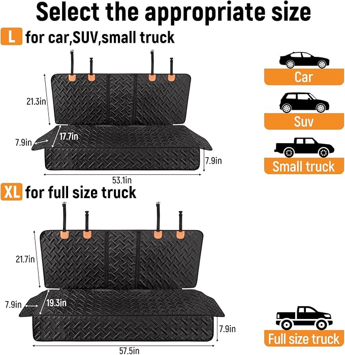 YJGF Dog Car Seat Cover for Back Seat Truck,Truck Back Seat Pet Cover for Dogs,Waterproof Scratchproof Rear Bench Seat Cover Protector (Black, XL)