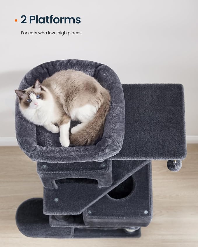 SONGMICS HOME Cat Tree for Indoor Cats, Multi-Level Cat Tower with Sisal Scratching Posts, Hammock and Condo, Dark Gray