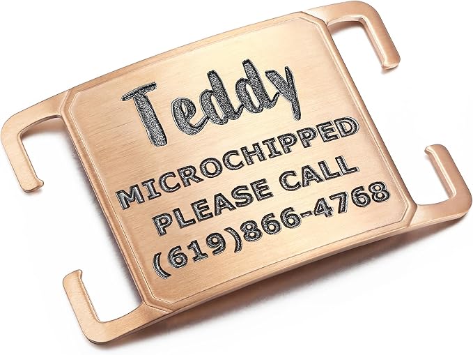 Rugged & Refined: Immovable Slide-On Pet ID Tag - Silent No-Noise Design - Deep Laser Engraved Horology-Grade Steel - Large | PVD Rose Gold