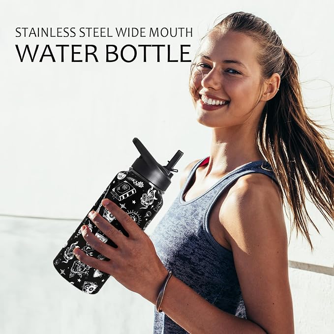 32oz Witch Insulated Aater Water Bottle with Straw Gym Hiking Sports Coffee Mug Cup Water Bottles,Halloween Gifts for Women,Goth Decor Stuff Accessories
