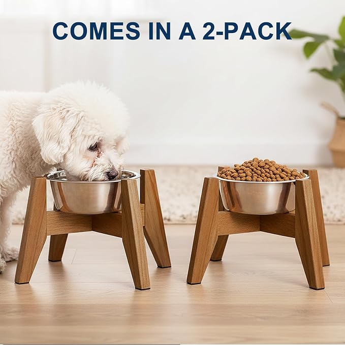 RAINBLELAND Elevated Dog Bowl Stand for Small Dogs, 7" Wood Stand, 2 Pack | Premium acacia wood stand fits most 7" bowls. Set of 2 stands for small dogs. Bowls not included
