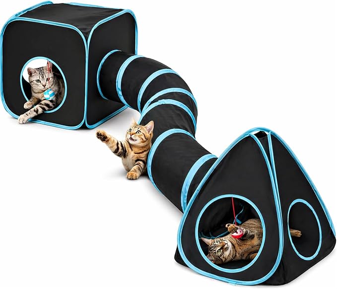 Rypet Cat Tunnels for Indoor Cats with Cube Tent, Interactive Collapsible Cat Tube and Foldable Cubes Playground for Hiding Hunting and Resting, Pet Tube with Bell for Kitten, Rabbit, Puppy, Ferret