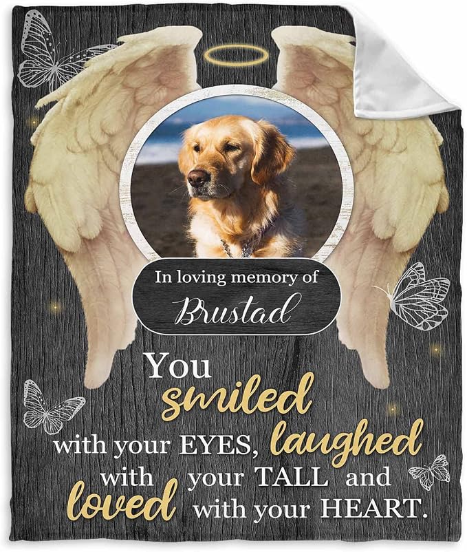 InterestPrint Personalized Pet Memorial Blanket Angle Wings in Loving Memory Blanket Custom Loss of Dog Memorial Fleece Blankets Memory Throw Blanket Gift for Grieving Pet Owner 60X80 Inch