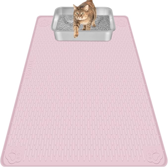 Silicone Cat Litter Mat for Litter Box 40”x28” Large Cat Mat, Pink | Waterproof, Non-Slip, Leak-Proof Rug Mat with Lip, Easy to Clean, Extra Large Litter Catcher Mat for Floor