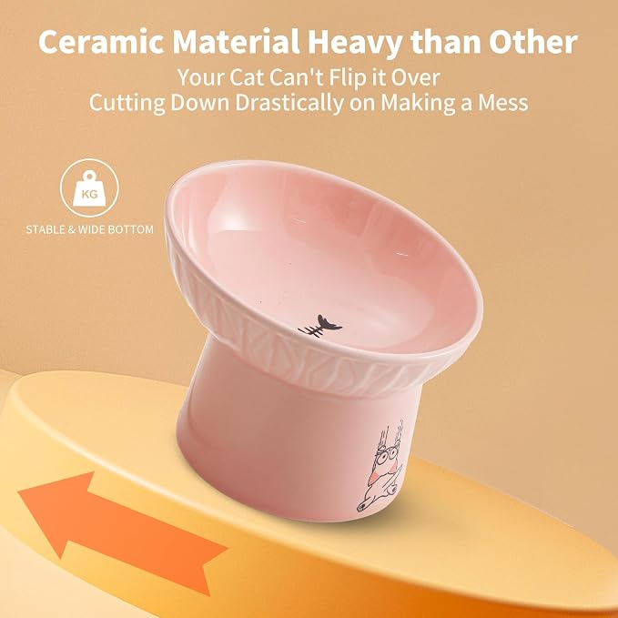 6.5 Inch Extra Wide Ceramic Raised Cat Bowls, Porcelain Tilted Elevated Cat Food Water Bowl Dish, Stress Free Pet Feeder Dishes for Cats & Small Dogs, Whisker Fatigue, White & Pink | Elevated Dishes, Prevent Neck, Whisker Fatigue, Anti Vomit, for Cats ...